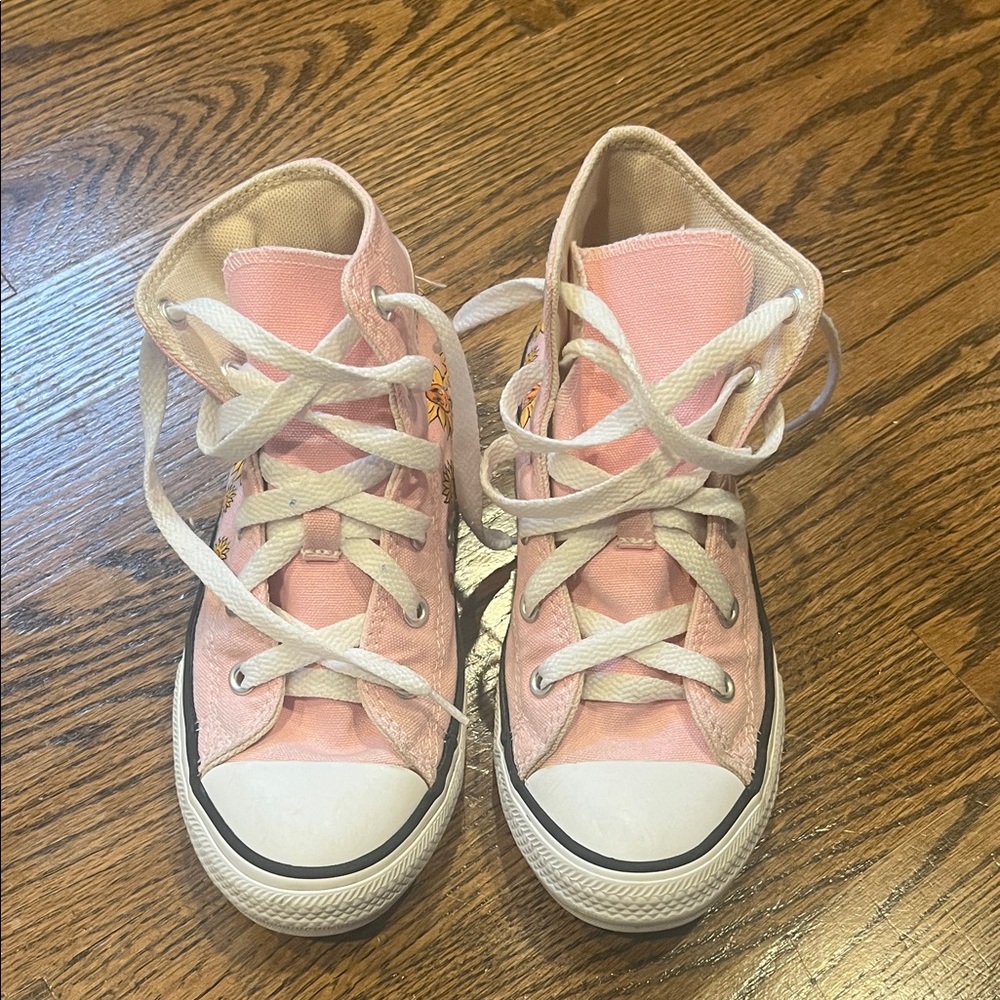Kids Converse Pink Sunflower High Top Shoes
